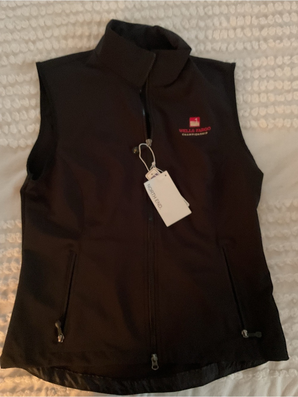 Black Softshell Vest with Wells Fargo Embroidery